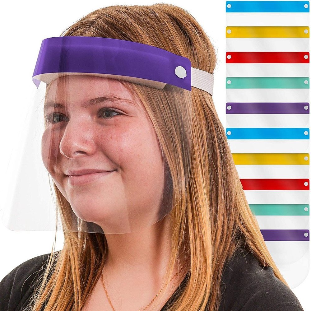 Safety Kids Face Shields (Pack of 10) - 5 Colors, 2 of Each - Clear Protective